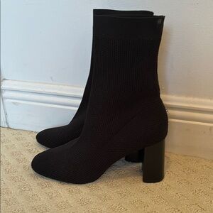 Zara Black Knit Sock Booties with Block Heel